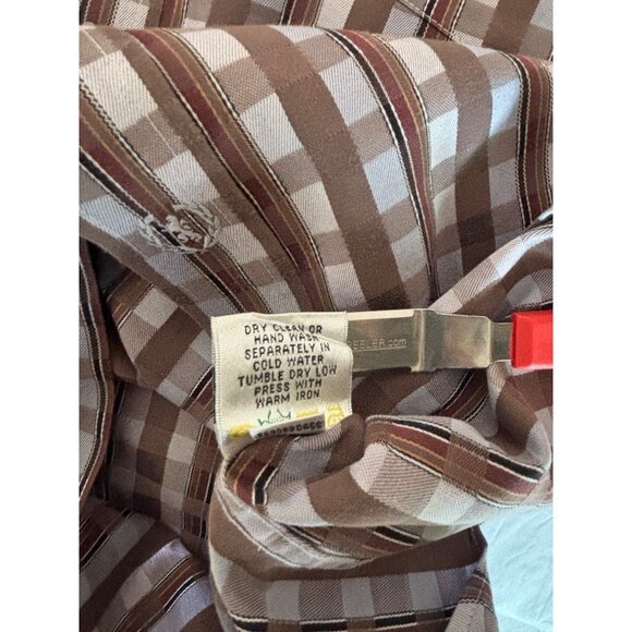 Bugatchi Uomo Mens Large Brown Checkered Long Sleeve Button-Up Shirt Shaped Fit - Picture 6 of 9